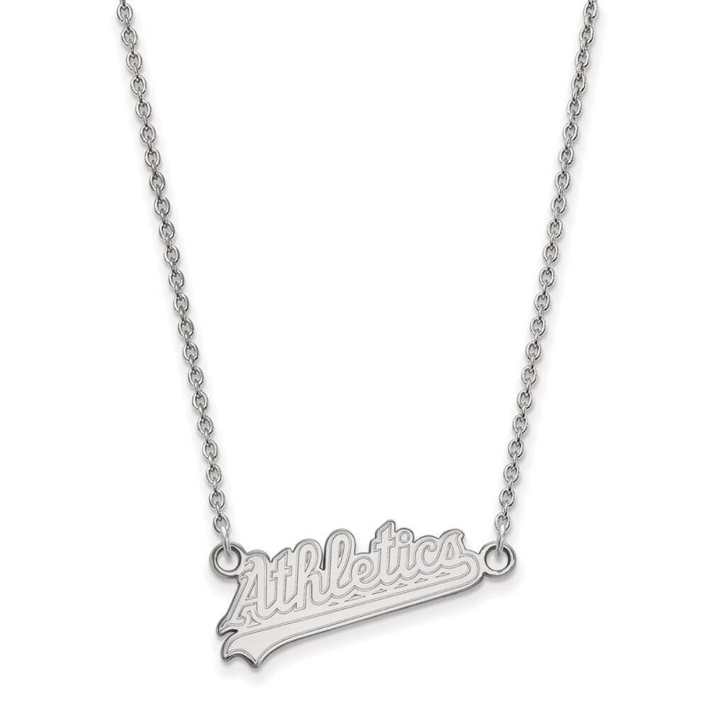 14K White Gold MLB Athletics Small Script Necklace, 18 Inch